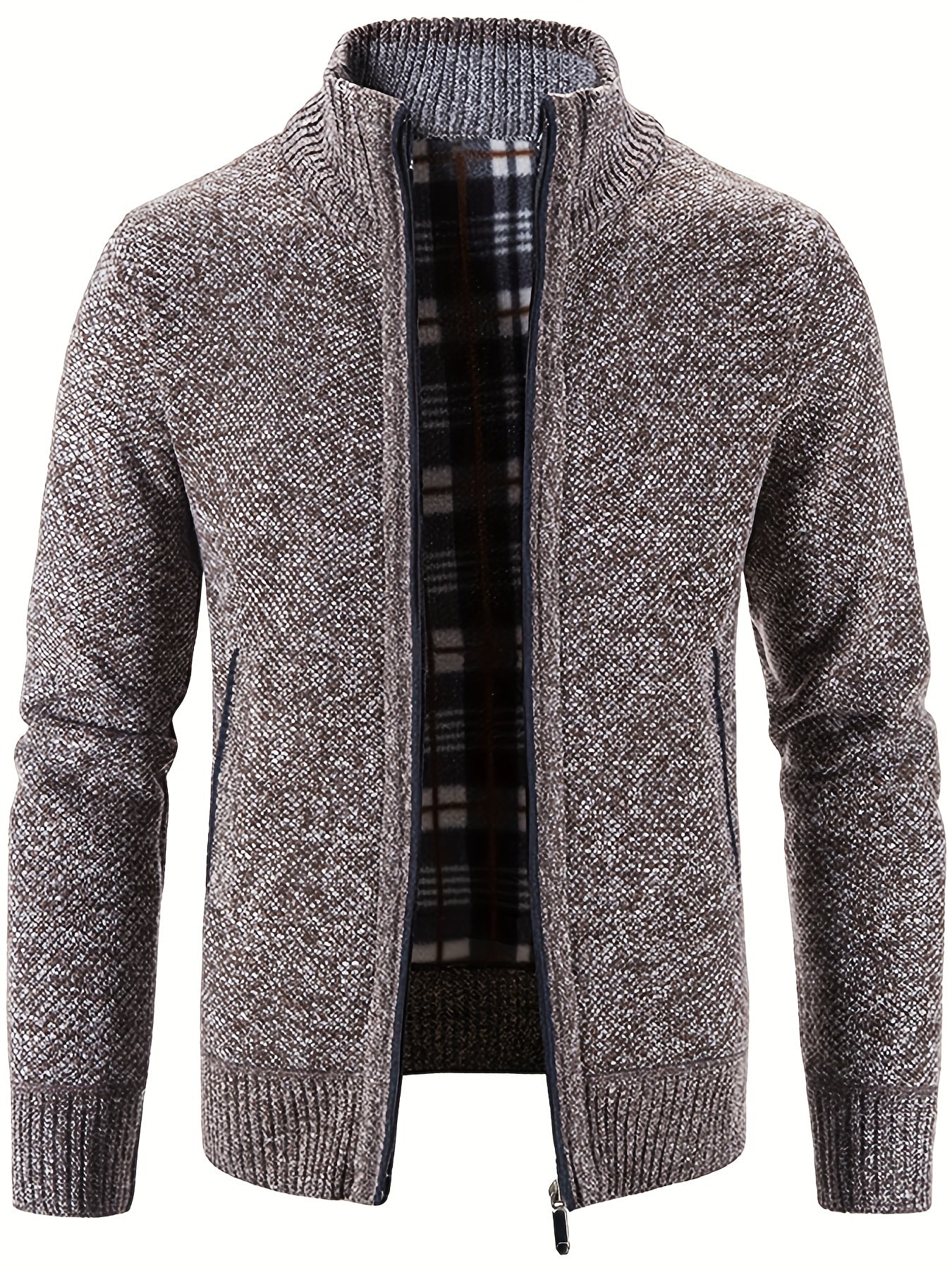 Men's Warm Stand Collar Fleece Jacket - Zip Up Knitted Cardigan