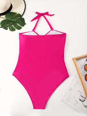  Keyhole Halter One Piece Bathing Suit