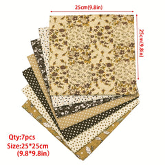 7pcs Coffee Fabric Quilting Sewing Crafts Textile Square Assortment DIY Sewing