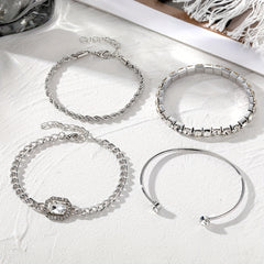 4pcs Chain Square Rhinestone Bracelet Set for Women Girls