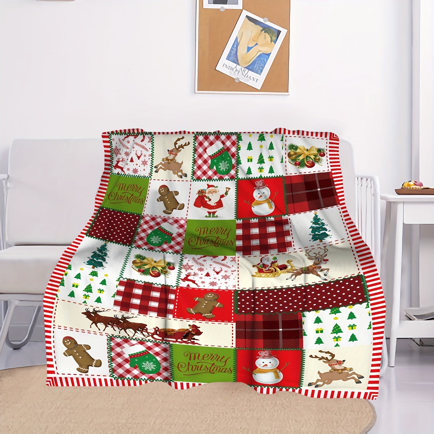 Christmas Decoration Throw Blanket Winter Warm Soft Flannel Lightweight Blanket