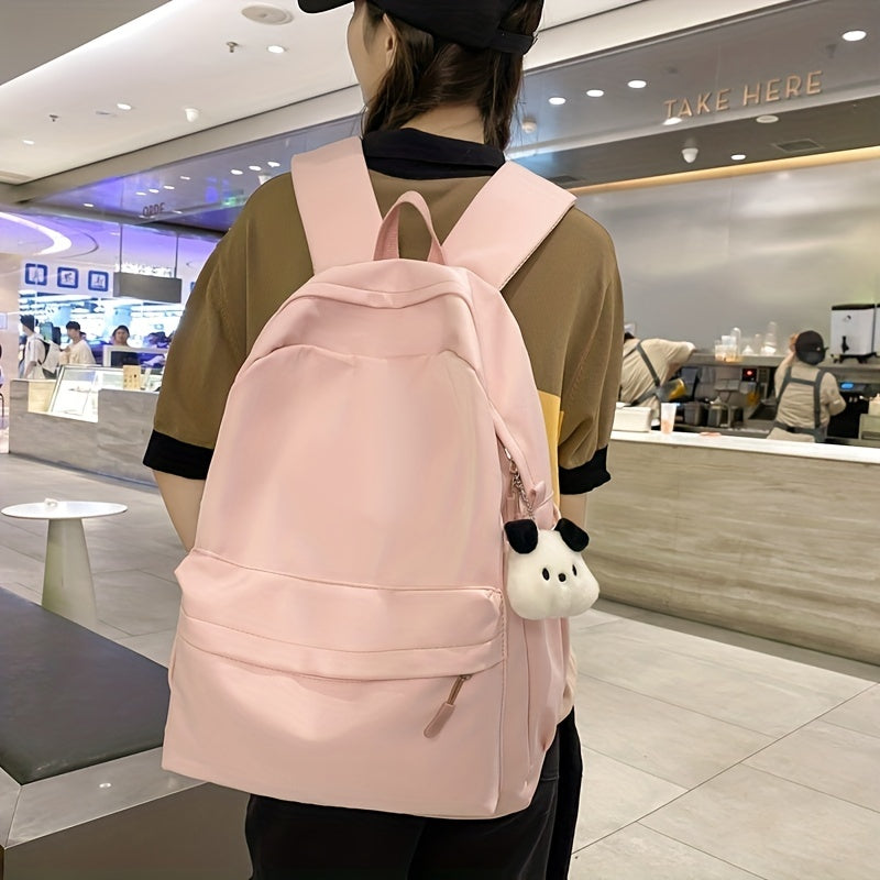 Solid Nylon Backpack for High School Students - Casual Travel Bag