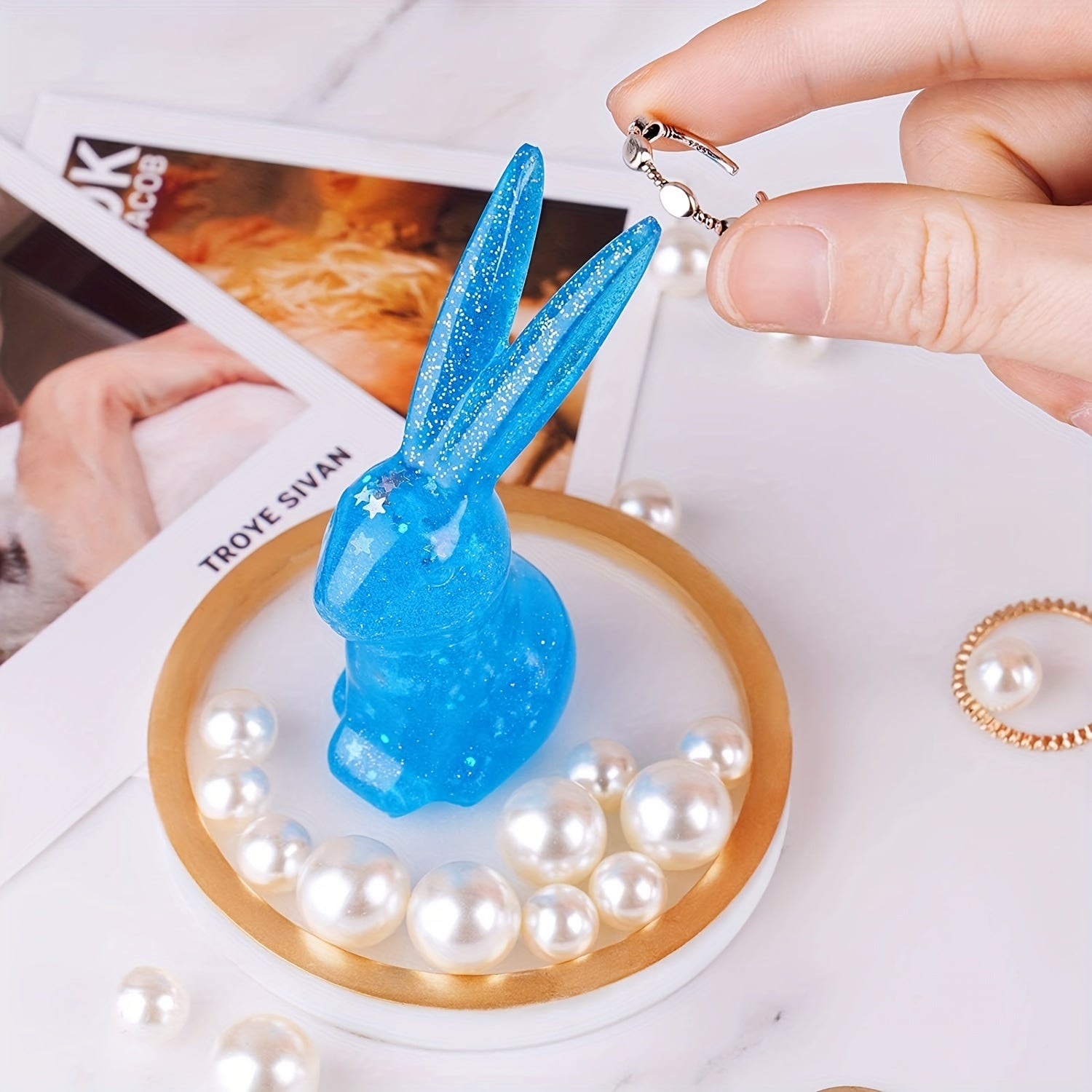 3D Rabbit Ring Holder Trinket Tray Epoxy Resin Mold Kit DIY Art Craft
