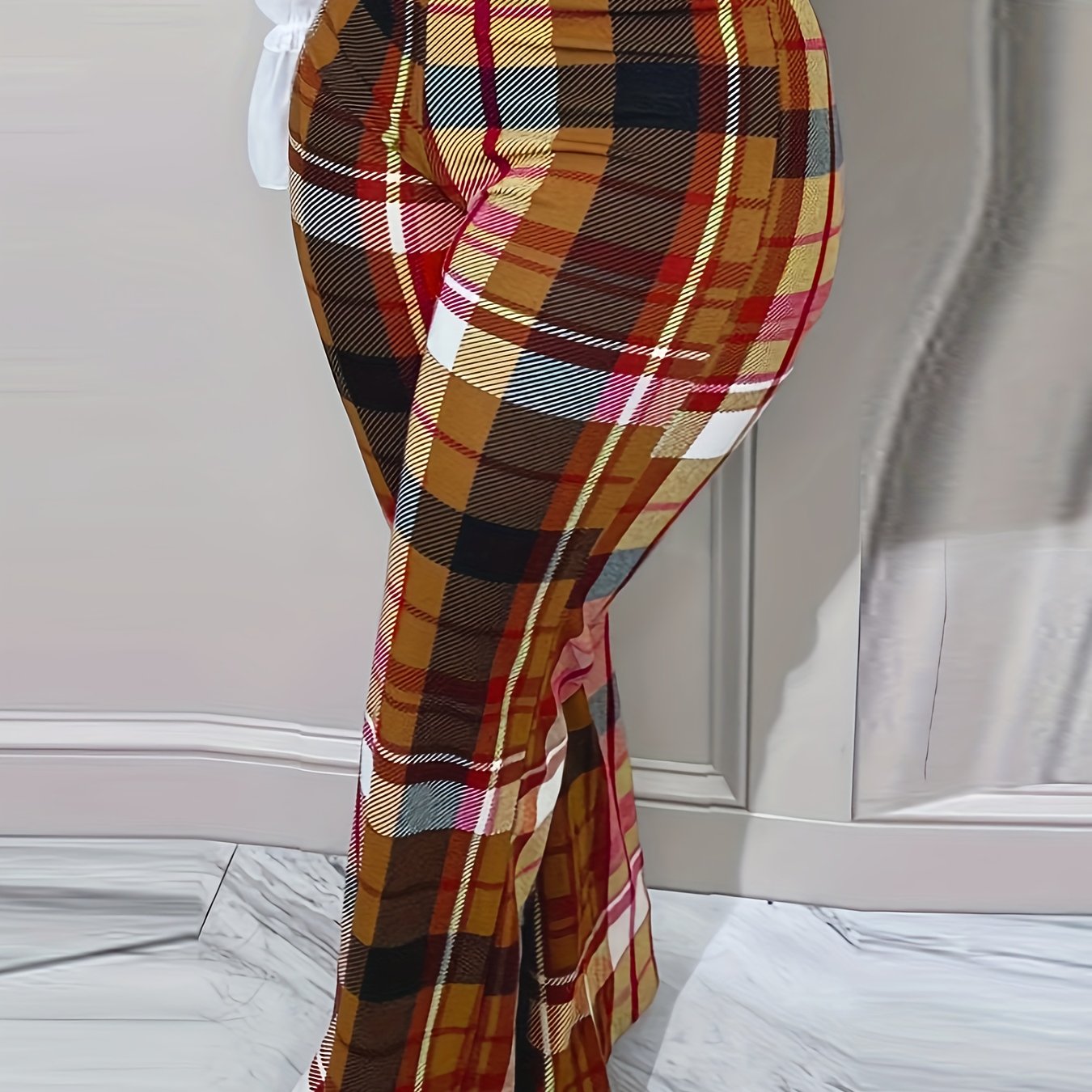  Plaid Print High Rise Trousers