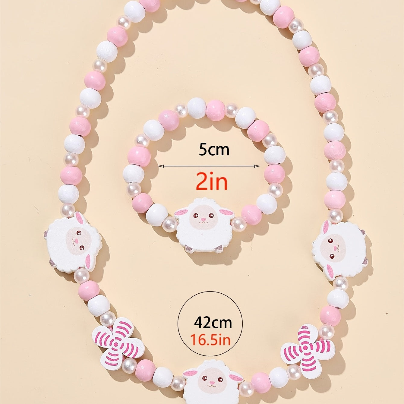 Pink Wood Fox Flower Beads Jewelry Set