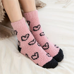 5 Pairs Heart Print Socks Warm & Cozy Women's Stockings Hosiery