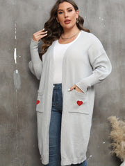  Heart Print Lantern Sleeve Cardigan