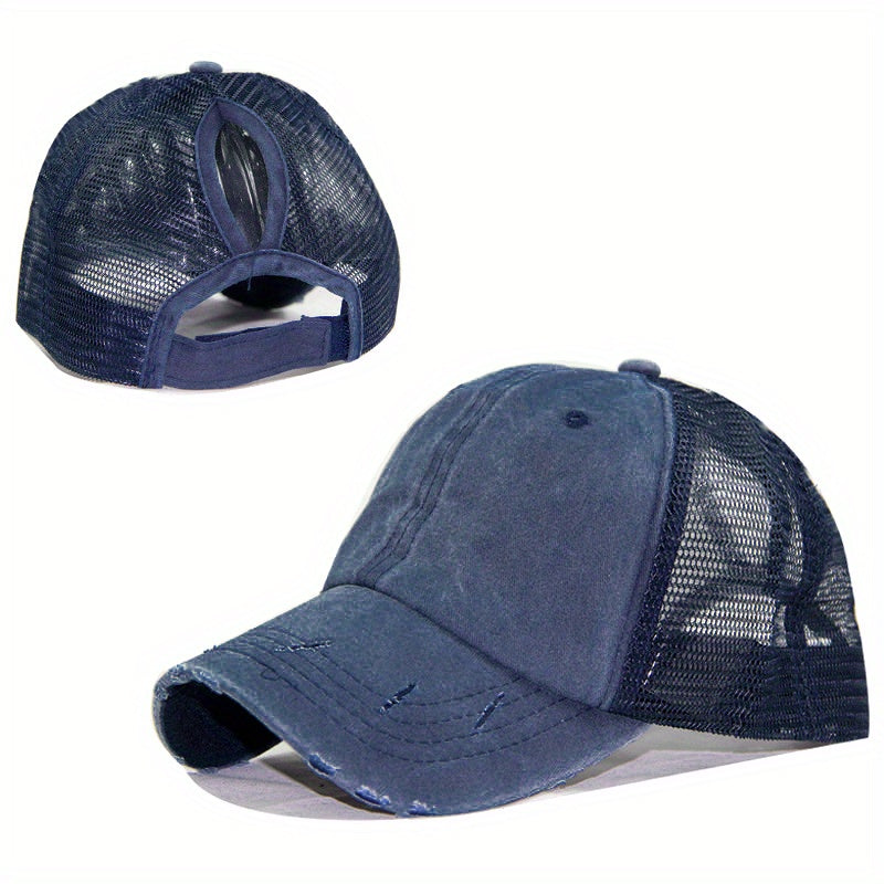 Ponytail Distressed Baseball Cap Vintage Dad Hat