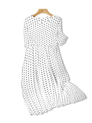  Boho Polka Dot Print Ruched Dress