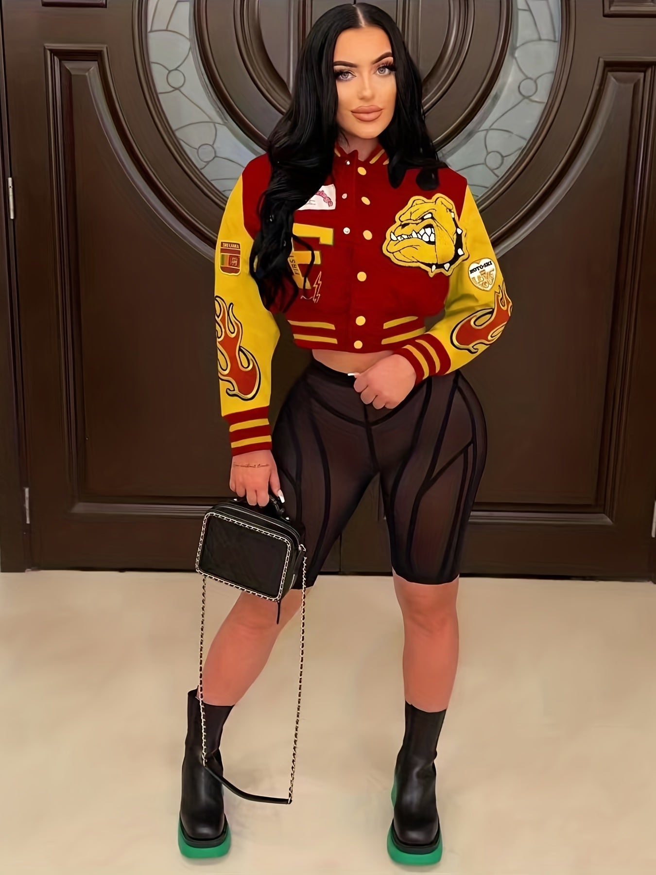 Graphic Print Baseball Collar Jacket Outerwear Women's Clothing