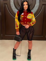 Graphic Print Baseball Collar Jacket Outerwear Women's Clothing