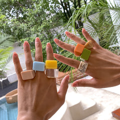 Colorful Square Resin Ring Chunky Stackable Joint Ring