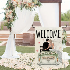 Wedding Decor Welcome Garden Flag Burlap Small Yard Flag