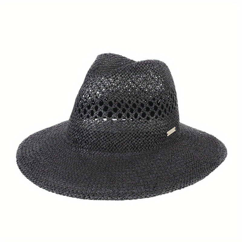 Boho Western Crochet Cowboy Hat Hollow Straw Fedora Cap