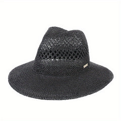 Boho Western Crochet Cowboy Hat Hollow Straw Fedora Cap