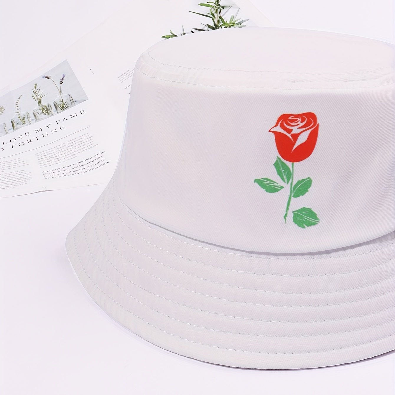 Rose Printed Bucket Hat Lightweight Basin Hat Casual Sunscreen Fisherman Cap