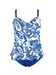  Floral Print Tankini Set with Ruffle Trim Cami Top & Brief