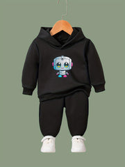 Girls Robot Pattern Hooded Sweatshirt & Sweatpants Set