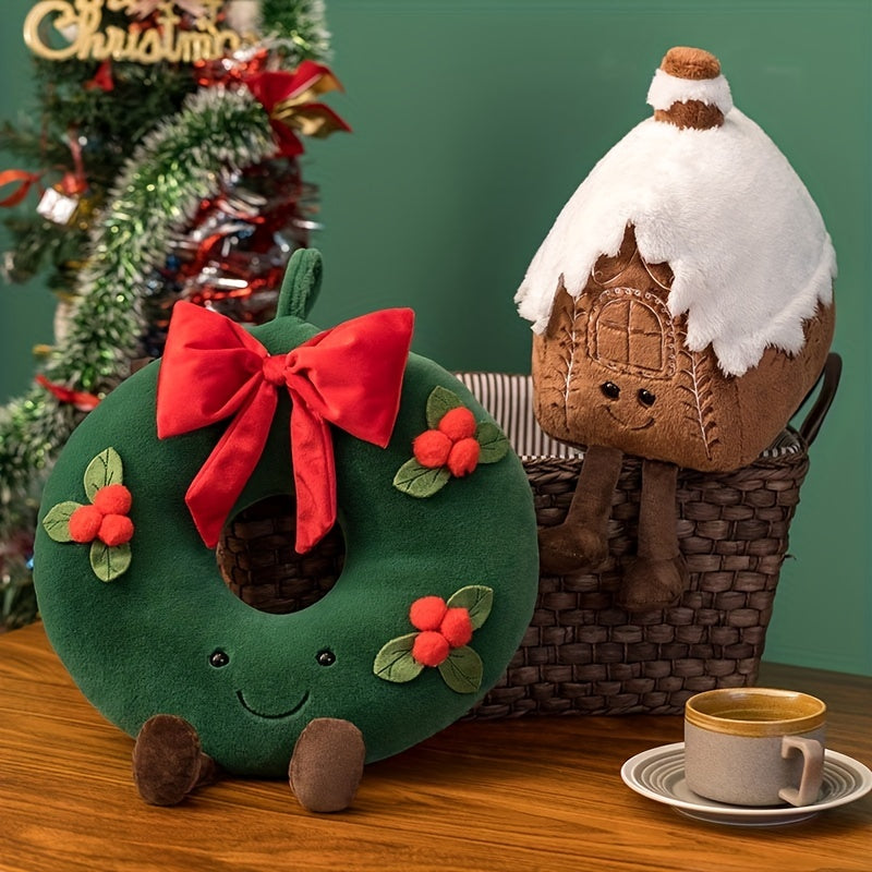 40cm Christmas Gingerbread Man Wreath Festive Decoration & Plush Toy Gift