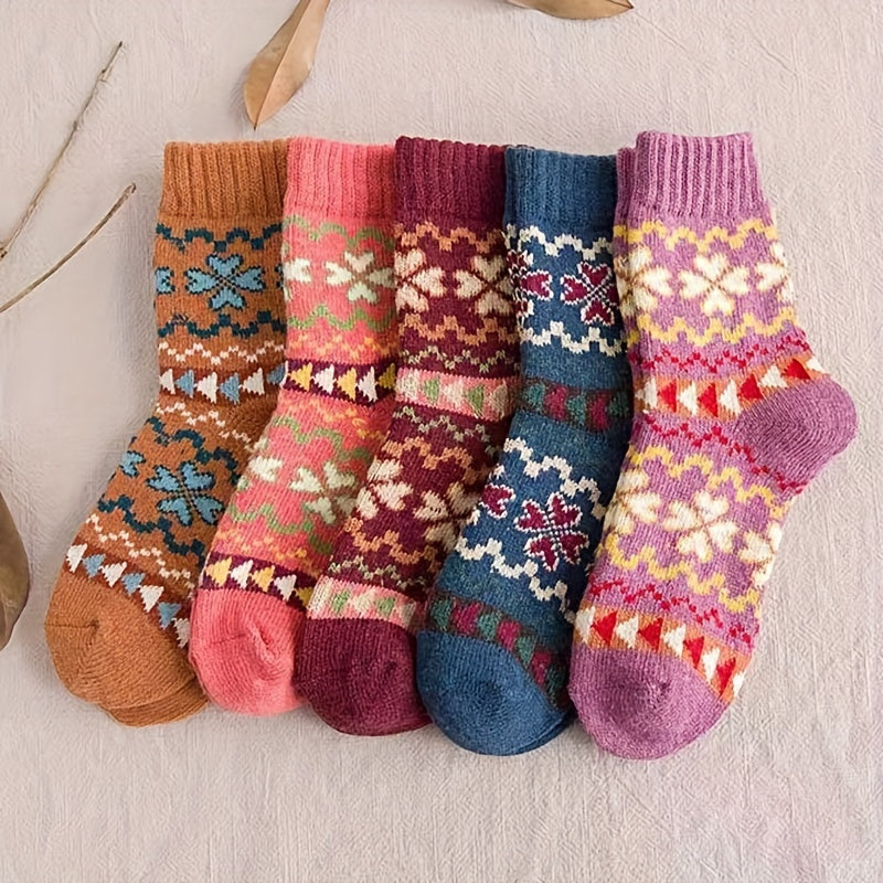 5 Pairs Geometric Pattern Mid Tube Socks Women's Stockings
