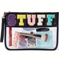 Chenille Letter Zipper Pouch Makeup Bag Clear Waterproof Toiletry Snack Bag