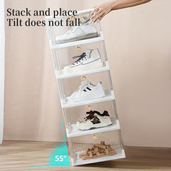 Foldable Shoes Storage Box with Lock & Front Door Portable Dustproof Basket