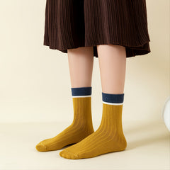 5 Pairs Women's Retro Colorblock Mid Tube Socks