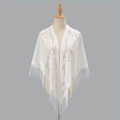 Tassel Shawl Thin Triangle Scarf Flower Embroidery Wrap