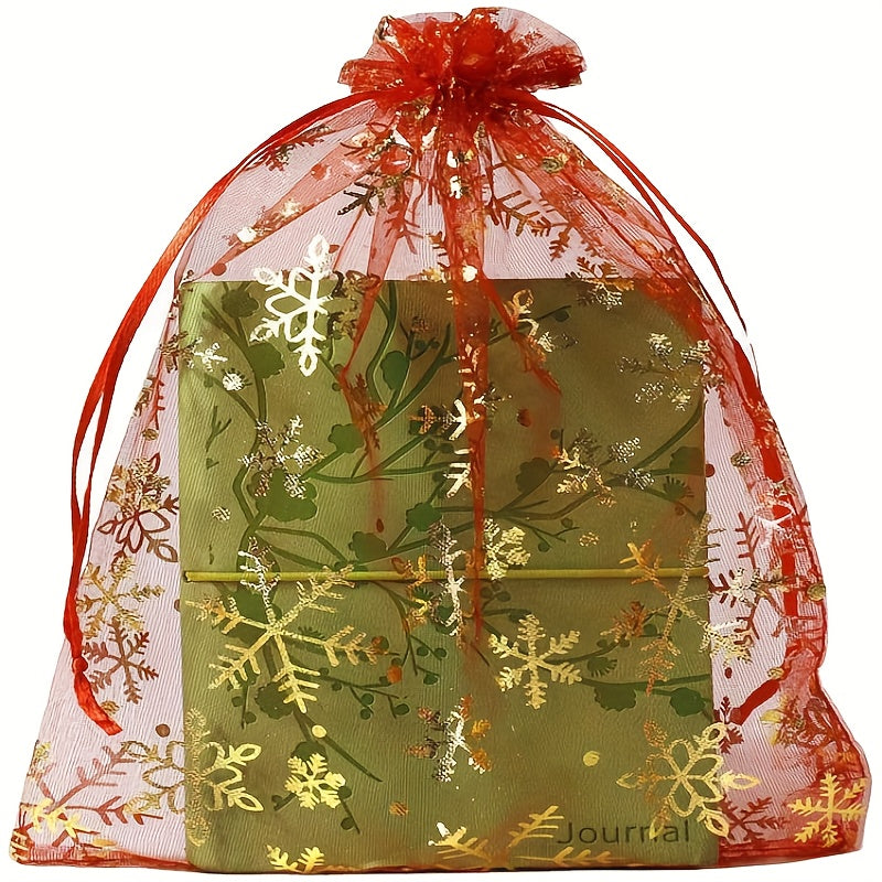 10pcs Snowflake Gilded Gauze Bags for Christmas Parties Wedding Gift Bags