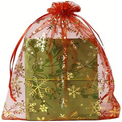 10pcs Snowflake Gilded Gauze Bags for Christmas Parties Wedding Gift Bags