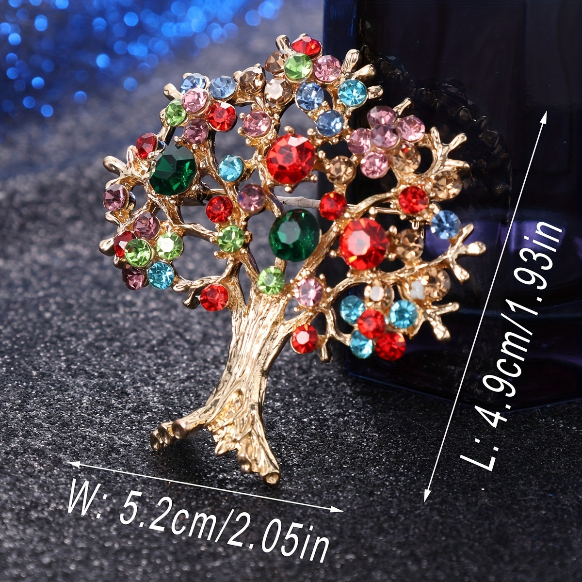 Life Tree Rhinestone Brooch, Colorful Christmas Tree Pin