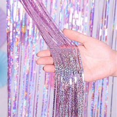 1pc 100 58x198 Laser Tassel Backdrop Curtain Metallic Silk Ribbon