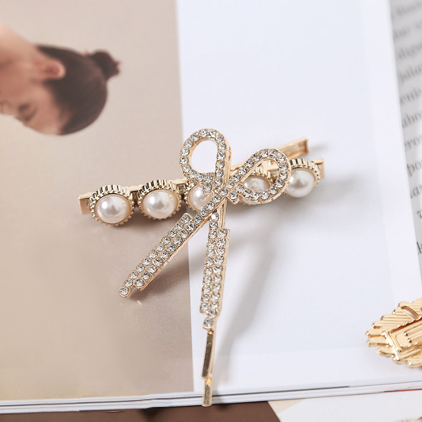 6pcs Faux Pearls Hair Clips Bling Hair Pins Headwear For Girls