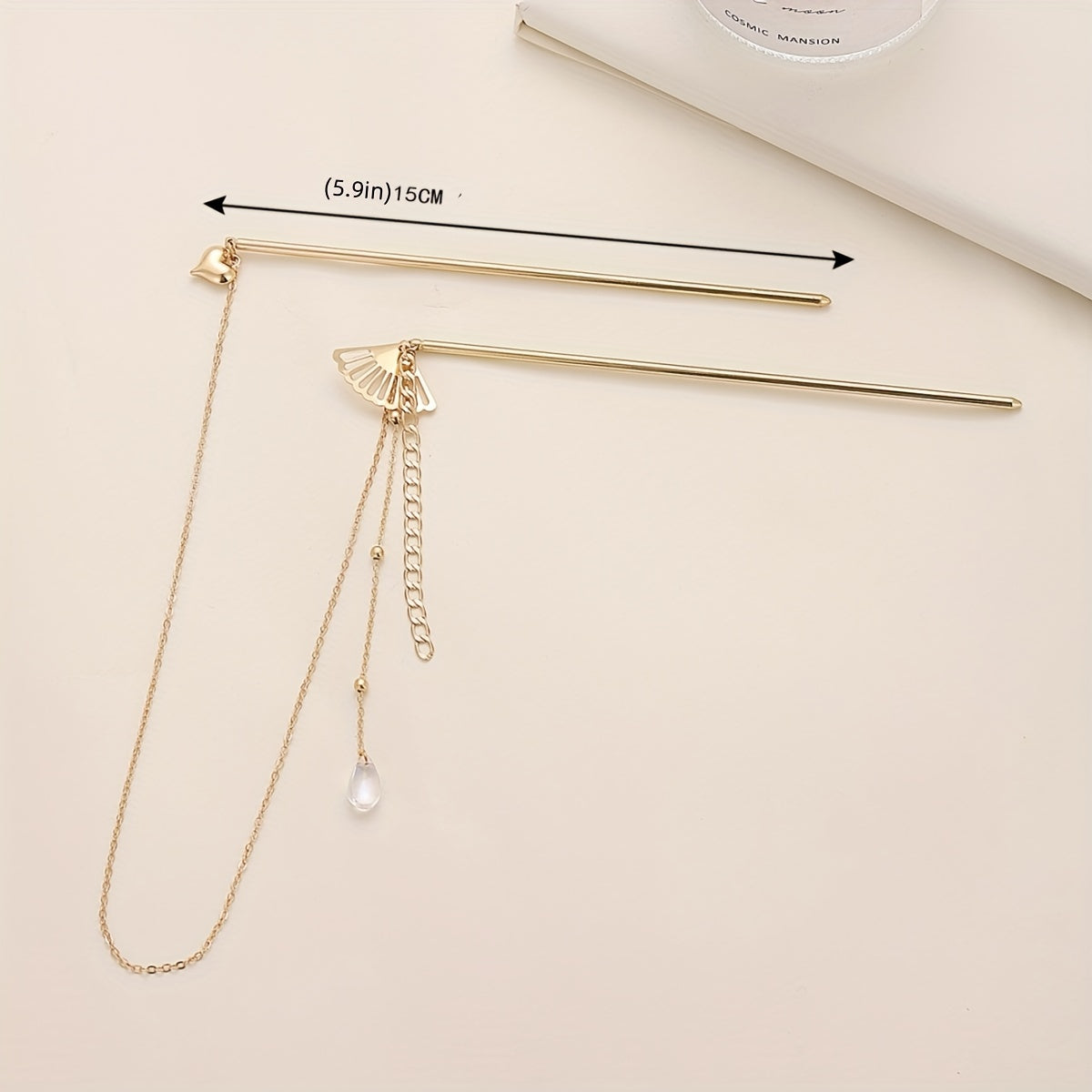 Retro Hair Pin Mini Fan Shape Decor Pendant Double Hairpin Ponytail Holder
