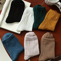7 Pairs Solid Mid Tube Socks Women's Stockings