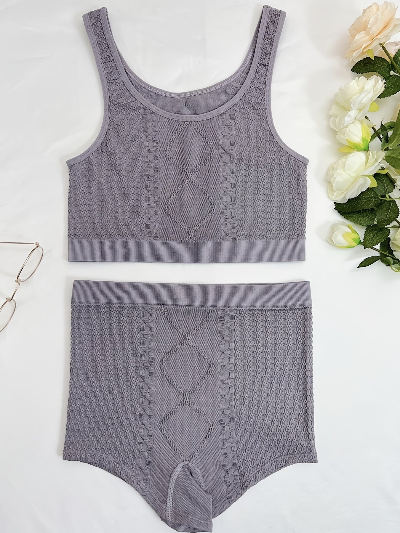 Knitted Seamless Pajama Set Camisole Top & Shorts