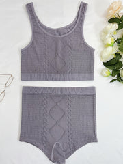 Knitted Seamless Pajama Set Camisole Top & Shorts