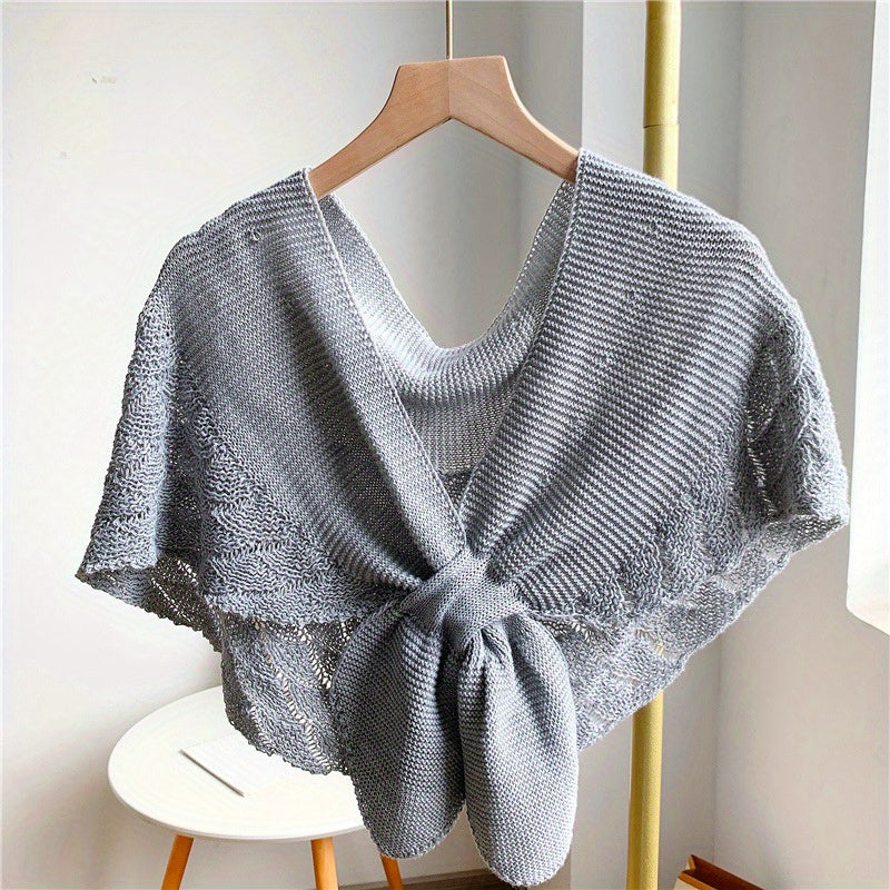 Fishtail Pattern Crochet Shawl Solid Knitted Wrap Hollow Out Warm Cape