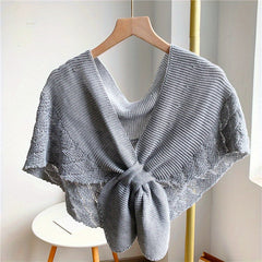 Fishtail Pattern Crochet Shawl Solid Knitted Wrap Hollow Out Warm Cape