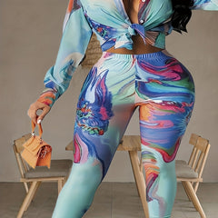  Tie Dye Long Sleeve Blouse & Leggings Set