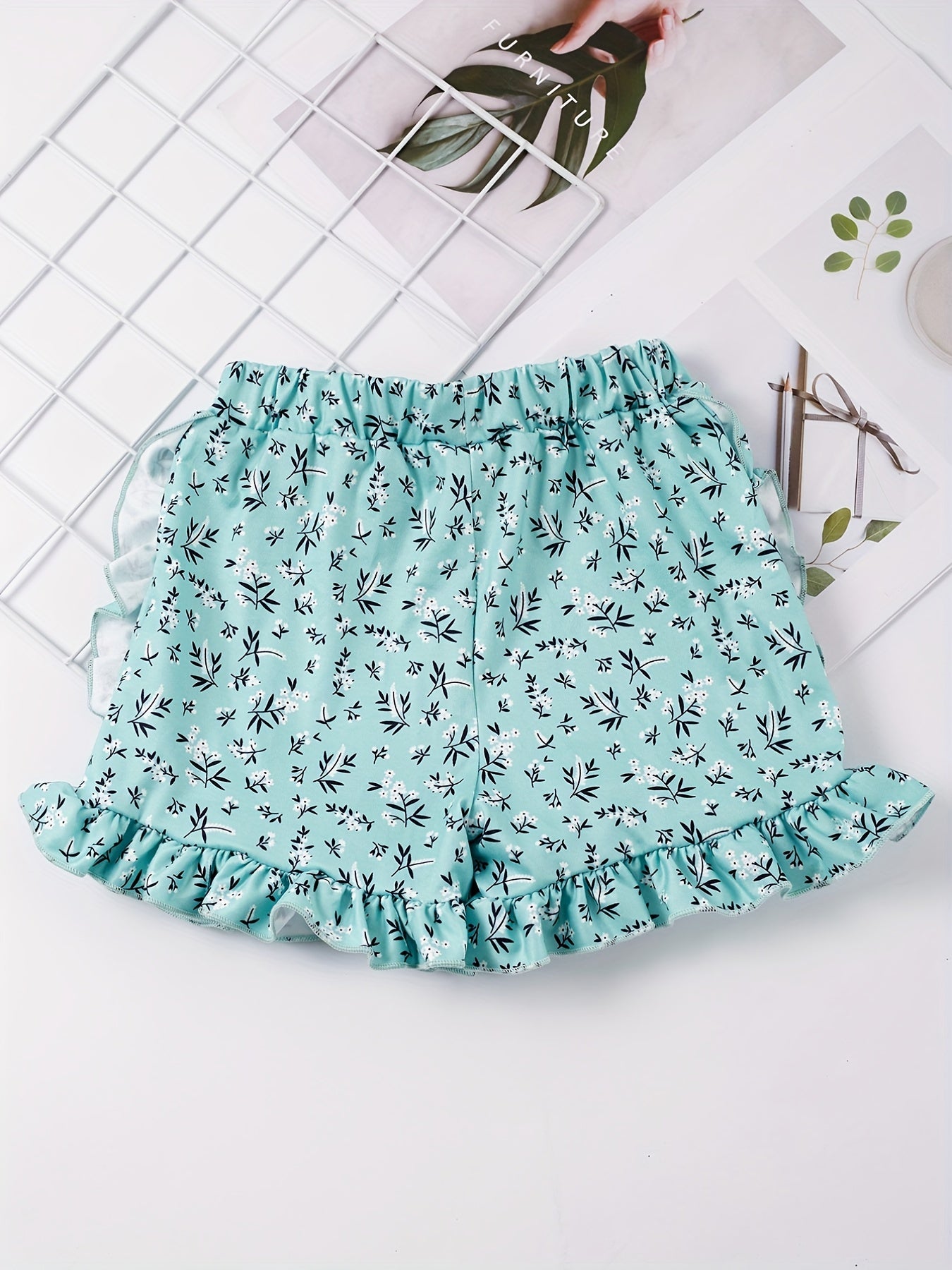 Girls Flower Ruffle Trim Shorts - Kids Summer Clothing