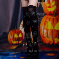 Spider Print Thigh High Socks Halloween Cosplay Over The Knee Socks