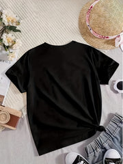 Letter Print Short Sleeve T shirt Girls Comfy Pullover Tops Summer Clothes