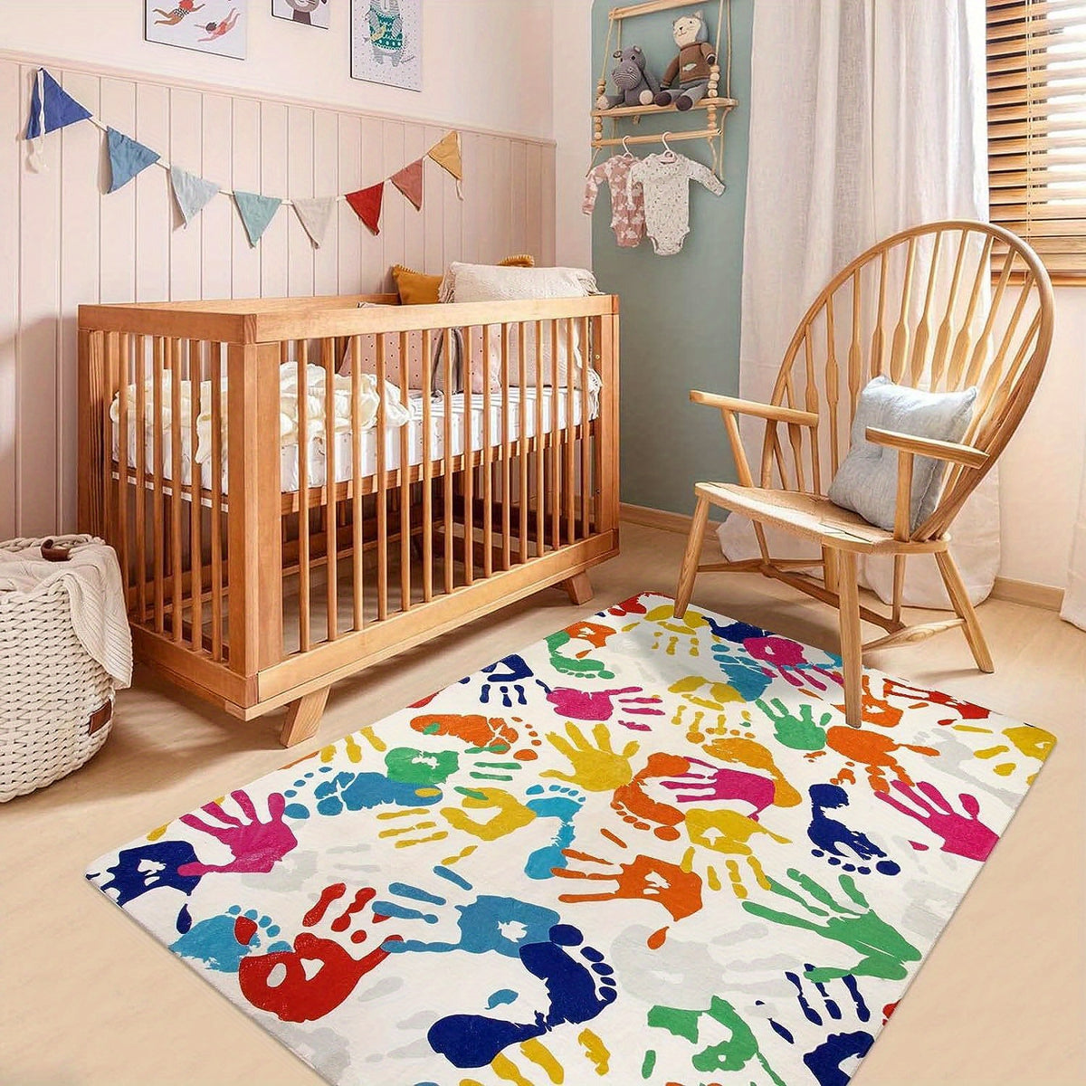 Soft Fluffy Hand Print Carpet Area Rug Non Slip Backing
