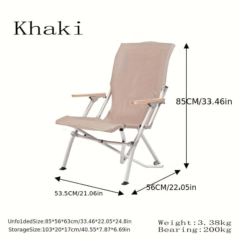 Ergonomic Folding Chair Aluminum Wood Armrest Portable Outdoor Camping