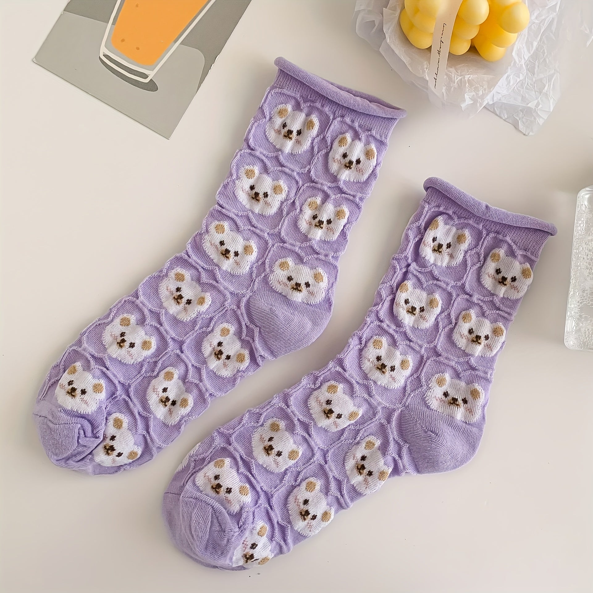 4 Pairs Floral Print Textured Socks Women's Stockings
