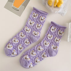4 Pairs Floral Print Textured Socks Women's Stockings