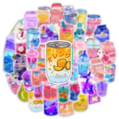 50Pcs Cartoon Drink Theme Waterproof Vinyl Stickers - Teens Girls Kids Gift