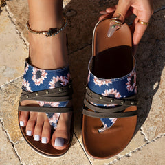 Ethnic Style Sandals Summer Slip on Flat Slippers Women's Flip Flops