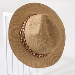 Golden Chain Decor Sun Hat Classic Coffee Jazz Fedora Cap